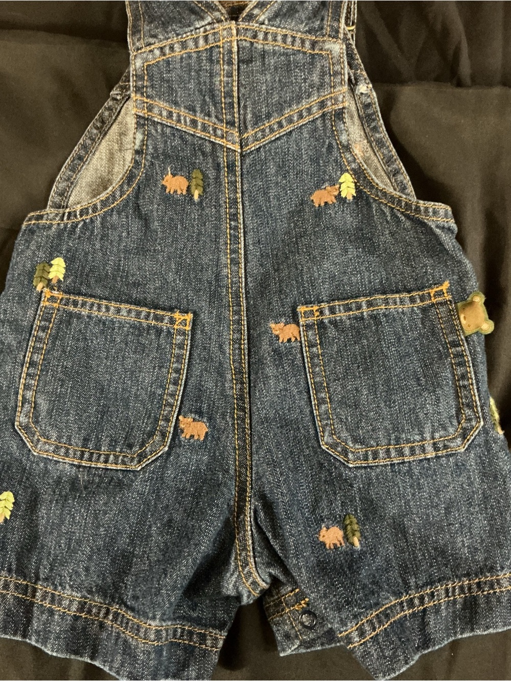Children's Dark Blue Denim Short Overalls with Forest Embroidery - Picture 12 of 12